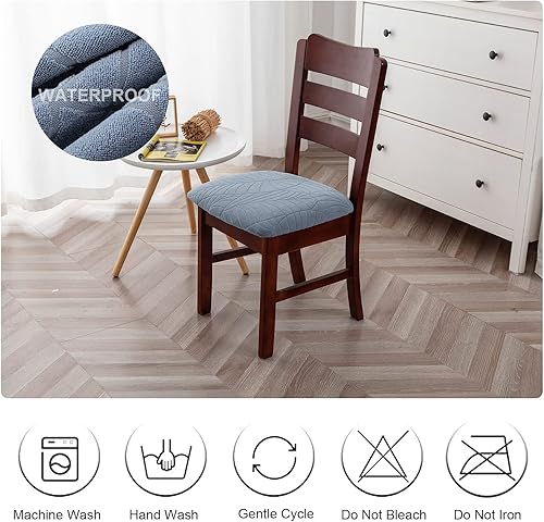 Miniatura 7 de Genina Fundas de asiento impermeables para sillas de comedor, fundas elásticas para sillas de comedor, extraíbles y lavables, fundas de cojín para