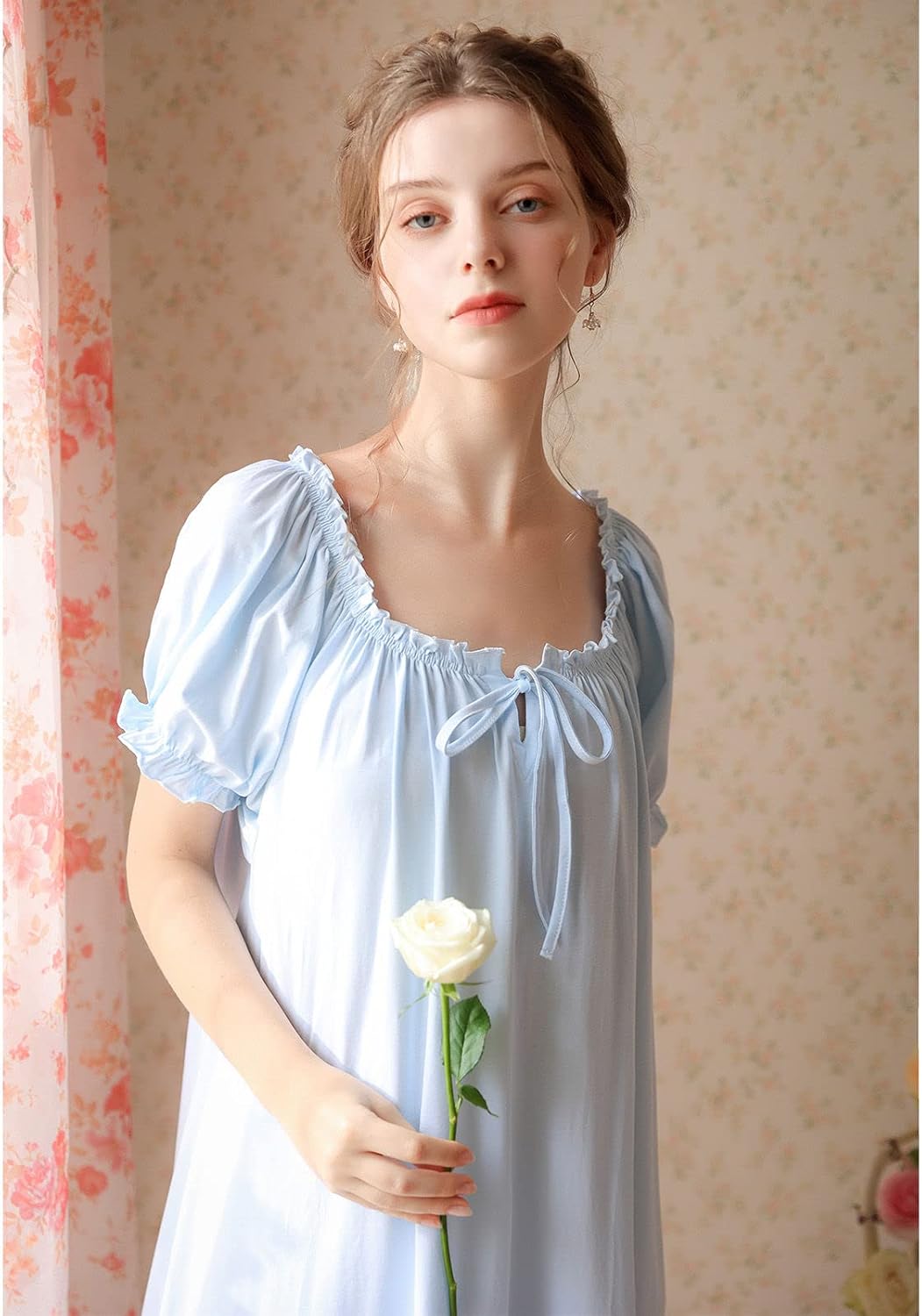 Victorian Nightgown for Women Cotton Lace Trim Sleepwear Breathable Vintage Full-Length Summer Nightdress - Image 6