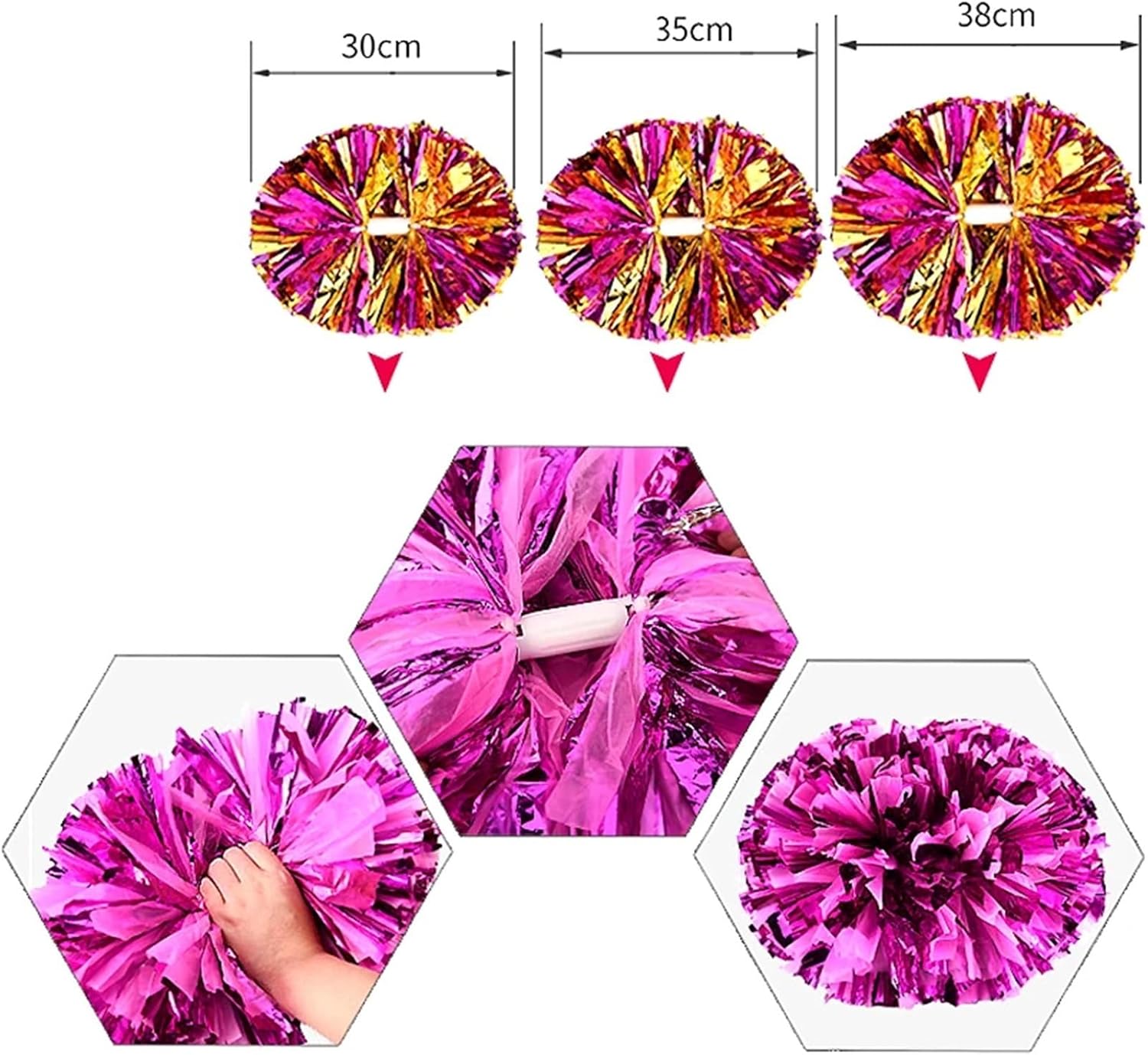 Dance Cheerleading Pompoms, Cheerleading Pom Poms Pack of 10 Multicolor 30-38CM