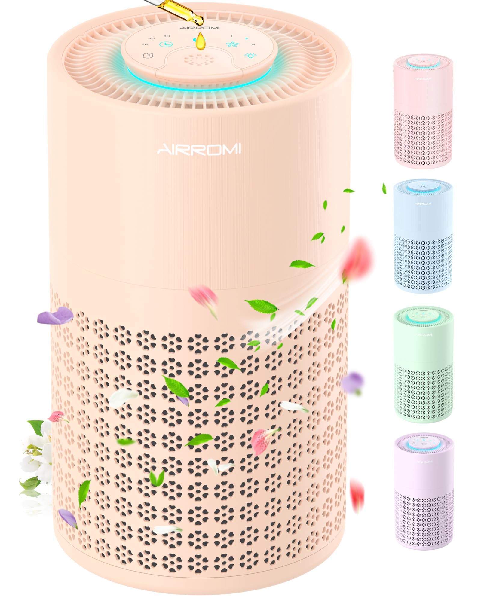 AIRROMI Air Purifier for Bedroom with HEPA 3-in-1 Filter, Pet Air Purifier for Home Cat Pee Smell, Covers Upto 990 Ft², Quiet 360°intake Air Cleaner for pet hair,allergies,pollen,Smoke，A2001 Orange