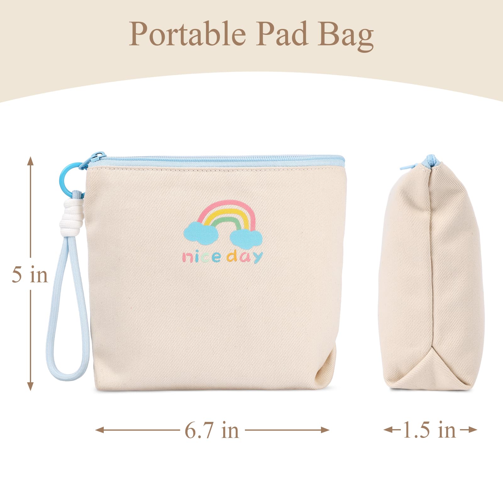 Canvas Period Pouch Soft First Period Kit Bag Small Discreet Menstrual Cup Pad Pouch Cute Sanitary Napkin Storage Bag Tampon Holder Multi-purpose Feminine Bag Blue