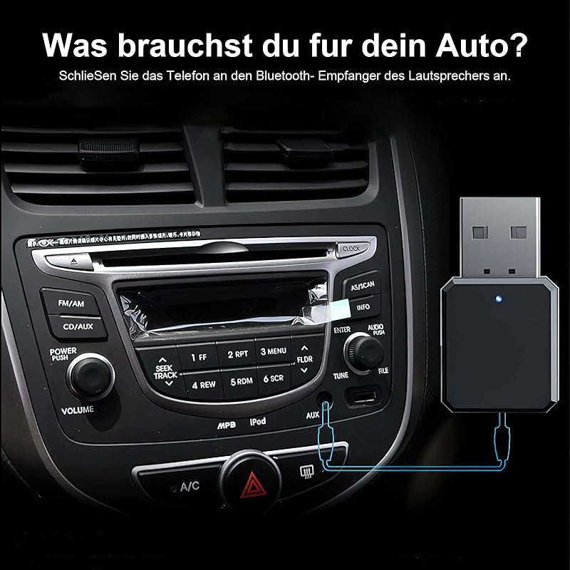 HENGBIRD Bluetooth 5.1 USB Vevő Autóba 3.5mm AUX Csatlakozóval, Beépített Mikrofon, Plug and Play Autós Hangszórókhoz PC TV