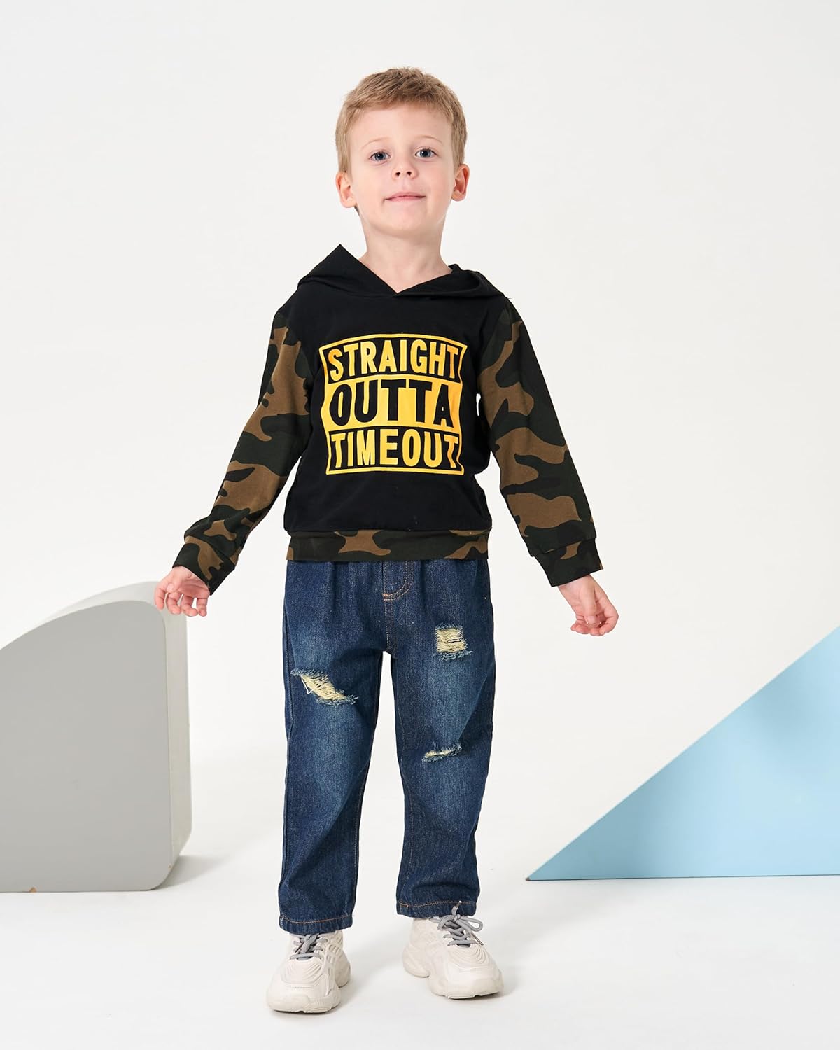 Renotemy Toddler Infant Baby Boy Clothes Winter Fall Outfits Hoodie Sweatsuit Ripped Jeans Denim Toddler Clothes for Boys - Image 4