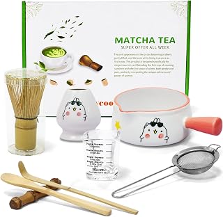Matcha whisk set, Matcha bowl with handle, 8-piece matcha set, bowl,matcha bamboo mixer, teaspoon, spoon, sieve, mixer holder,measuring cup,scoop stand, gift for matcha starter kit