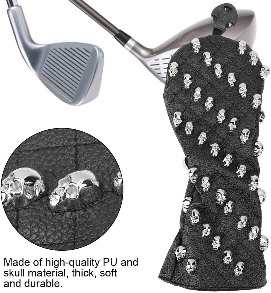 Golf Cover,Keenso Golf PU Skull Wooden Protector Cover Headcover Protector Accessory Black(M)