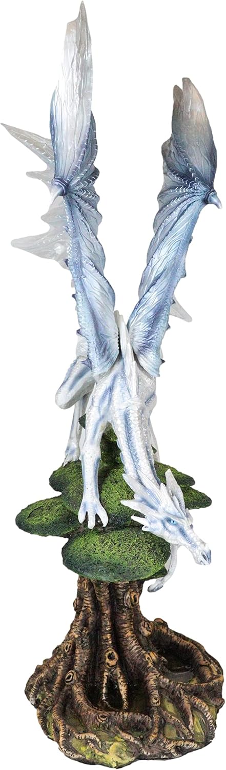 Ebros 22" Tall Large Arctic Frost Blue Fury Dragon Perching On Tree of Life with Deep Roots Statue Fantasy Medieval Renaissance Legends Dungeons and Dragons Fantasy Decor Figurine