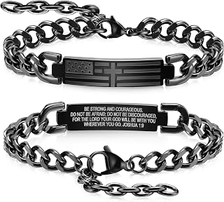 TempBeau Black Cross Bracelet for Boys - Black Bible Verse Stainless Steel Chain Boy American Flag Bracelet Birthday Gift Ideas First Communion Confirmation Baptism Christian Easter Gifts for Boys