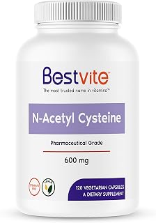 BESTVITE N-Acetyl Cysteine 600mg (NAC) (120 Vegetarian Capsules) - No Stearates - Vegan - No Fillers - No Silica - No Gelatin - Gluten Free - Non GMO