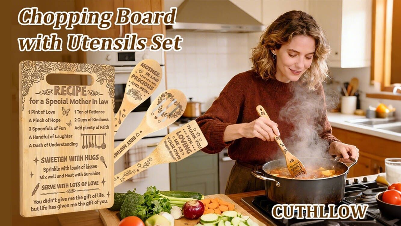 Tabla de Cortar Personalizada para Parejas con Siluetas de Esposo y Esposa, Tabla de Bambú con Cuchara Incluida, Ideal como Regalo para Aniversario, Boda o Cumpleaños miniatura 7