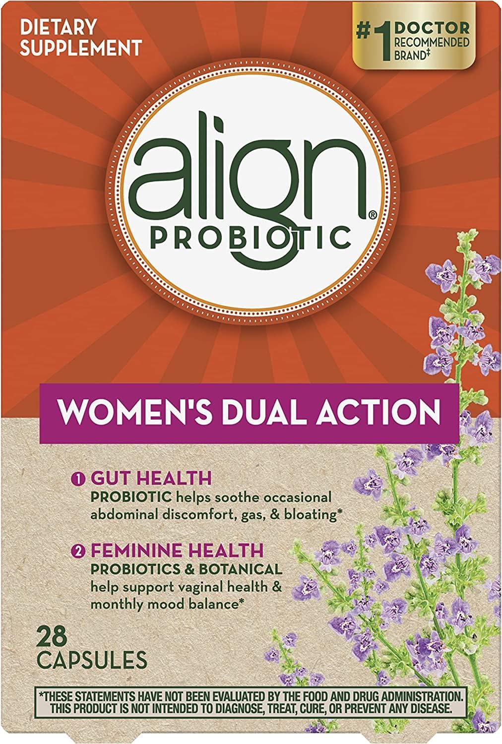 Align Probiotic, Women's Dual Action, Probiotics for Women, Multi-Strain Probiotic with Chaste Tree, Supports Feminine Health, Soothes Occasional Abdominal Discomfort, Gas, Bloating, 28 Capsules