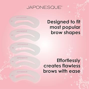 JAPONESQUE Brow Builder Kit - Includes Lamination Spatula, 5 Brow Stencils and Brush for Gels, Waxes and Eyebrow Makeup