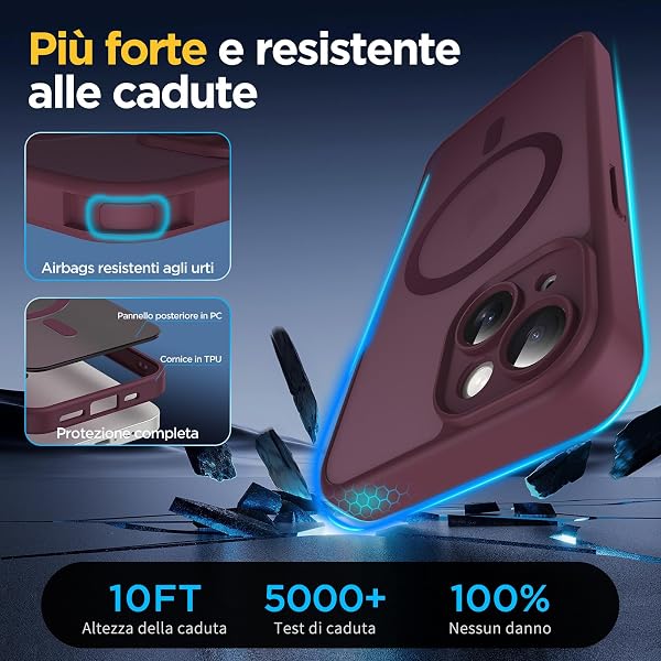 Oududianzi -Cover for iPhone 14 Compatible with MagSafe, Translucent Back PC Silicone TPU Bumper, Camera Protection, Military Shockproof Anti-Fingerprint-Burgundy Cover - 4