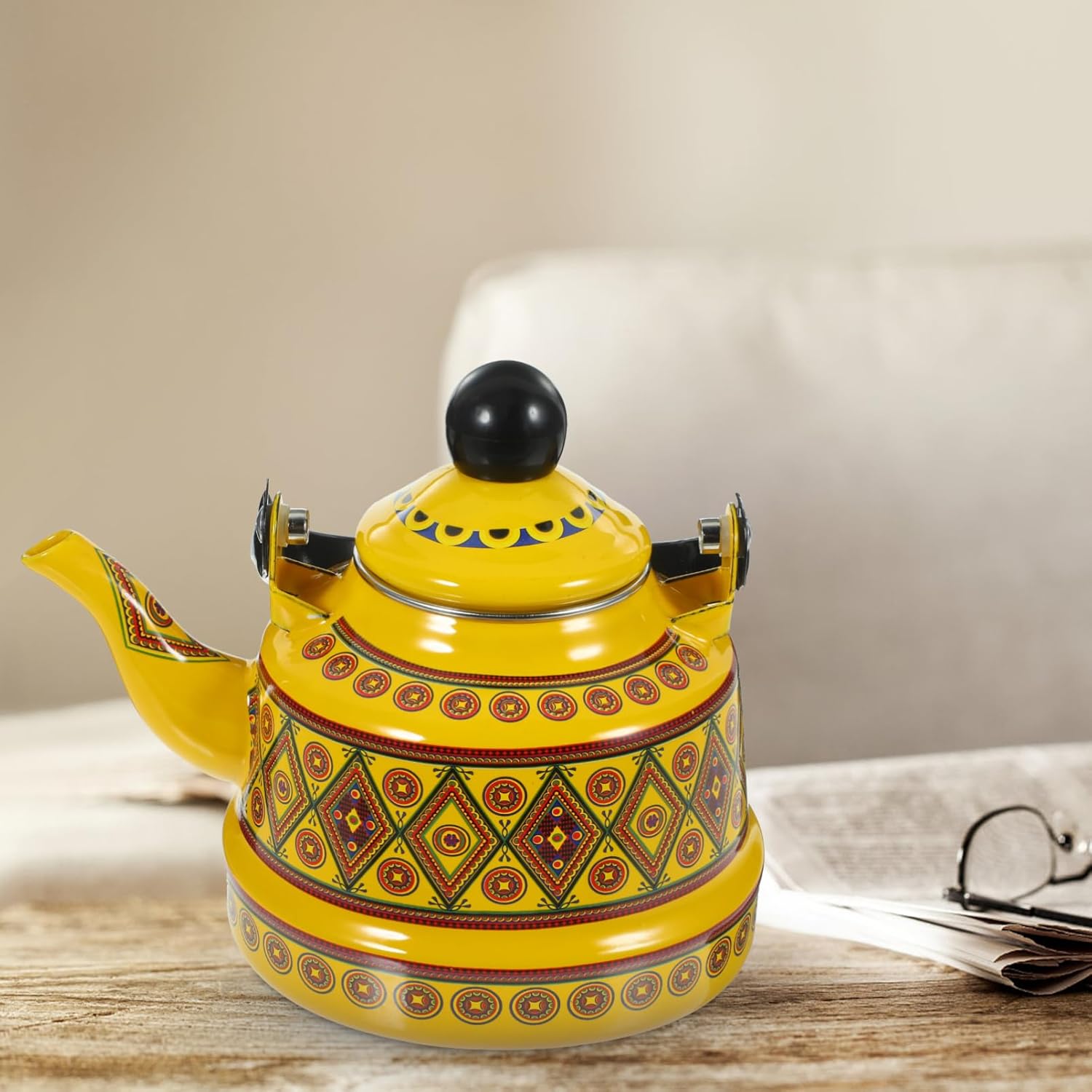 Gatuida Vintage Enamel Teakettle Reusable Water Heating Pot for Stovetop Use Elegant Decorative Design for Daily Tea Brewing Capacity and Heat Resistant for Home and Camping