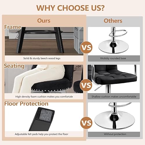 Miniatura 3 de MINCETA Taburetes de mostrador, 26 pulgadas, 360 pulgadas, giratorios, espalda alta, tapizados con respaldo completo, taburetes de barra de altura