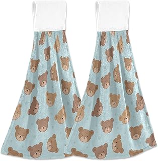 Juego de 2 toallas de cocina colgantes de otoño, lindas cabezas de oso, color azul claro, toallas decorativas de cocina, suaves y absorbentes, 18.2 x 14 pulgadas