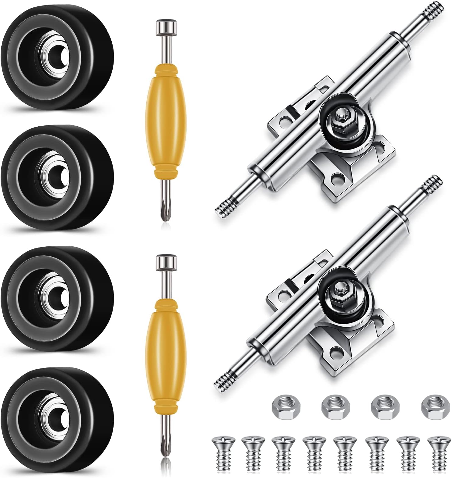 Zhehao 8 Pcs Fingerboard Bearing Wheels Standard Fingerboard Tool CNC Lathed Bearing Wheels Screwdriver and 2 Pcs Nut Driver for 34 mm Wide Decks Finger Skateboard Trucks(Black)
