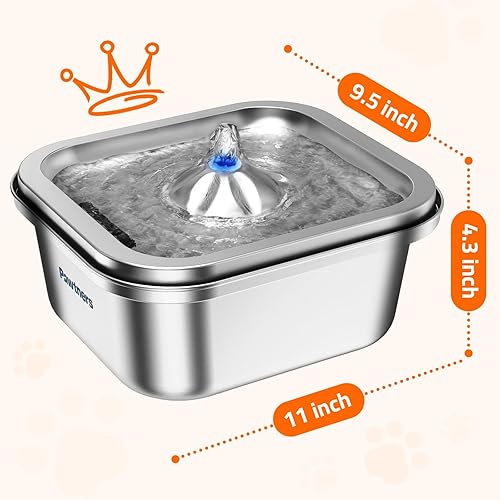 Miniatura 8 de Fuente de agua para gatos Acero inoxidable Fuente de agua para mascotas de 4L140 oz Interior, Dispensador automático de beber para perros