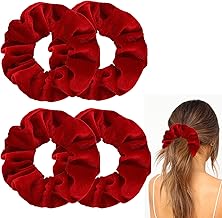 4 Pcs Velvet Hair Scrunchies Large Elastic Hair Band Thick Soft Scrunchy Ropes Curly Ponytail Holder Ties Gift for Wristband Girls Women Hair Accessories Valentine's Day(Red)