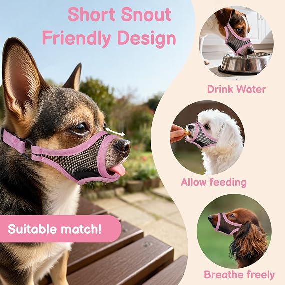 Mayerzon Mesh Dog Muzzle, Adjustable Muzzle for Small Short Snouted Dogs