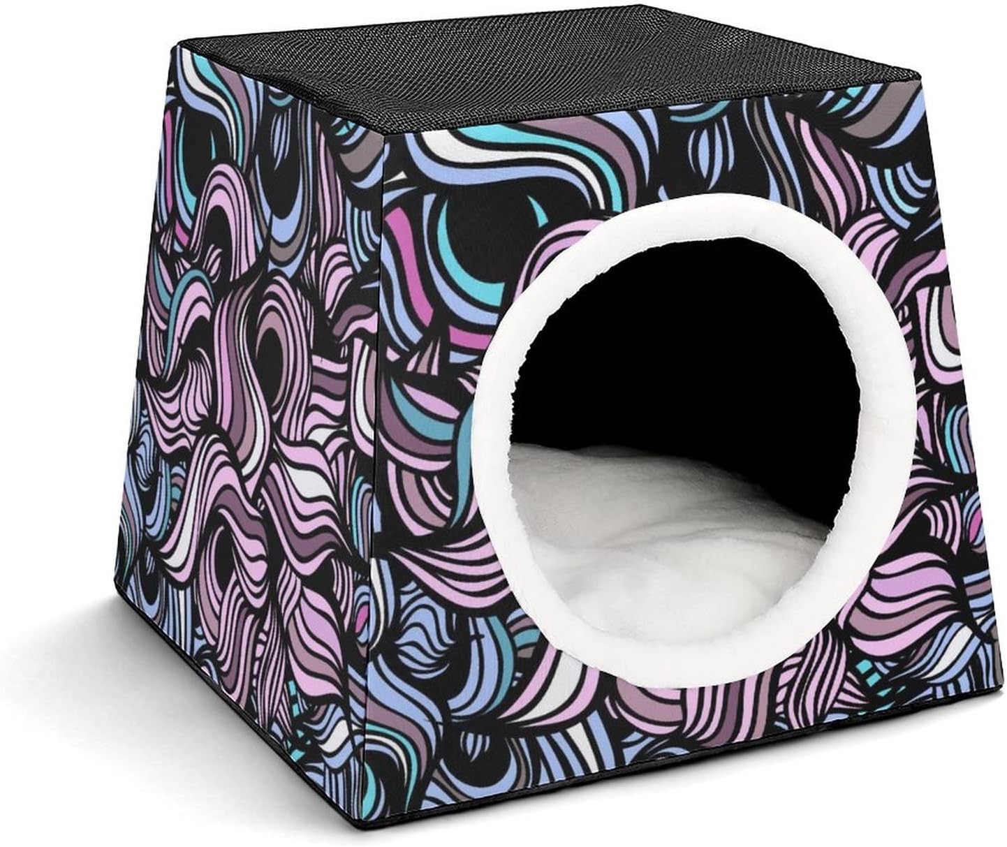 Three-Purpose Cat House Cat Bed Cat Sofa Foldable Cat Shelter Scratching Toy with Removable Cushion Heteromorphic Pattern