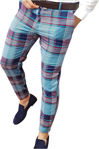 Amazon.com: Pantalones ajustados para hombre, elásticos, casuales, a la  moda, con estampado a cuadros, pantalones de vestir de negocios, pantalones  ajustados con cintura elástica : Ropa, Zapatos y Joyería