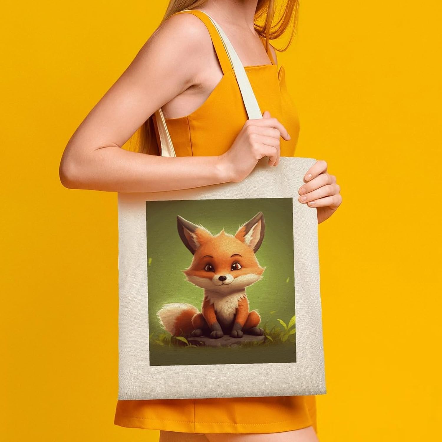 Cute Little Fox Cotton Polyester Blend Canvas Carryall Bag | Cute Little Fox Reusable Fabric Handbag for Grocery Travel Daily Errands Multipurpose Storage Carry Tote