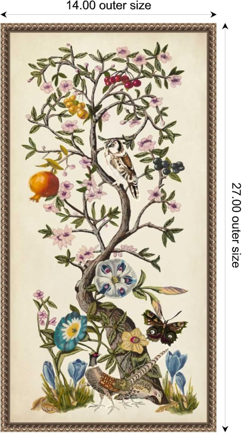 amanti art framed canvas wall art 27x14 chinoiserie natura no. 1 by naomi mccavitt, framed wall art canvas, nature artwork, traditional decor, medium poster for living room, bedroom, kitchen, office sylvie beaded dark gold 27"l x 14"w