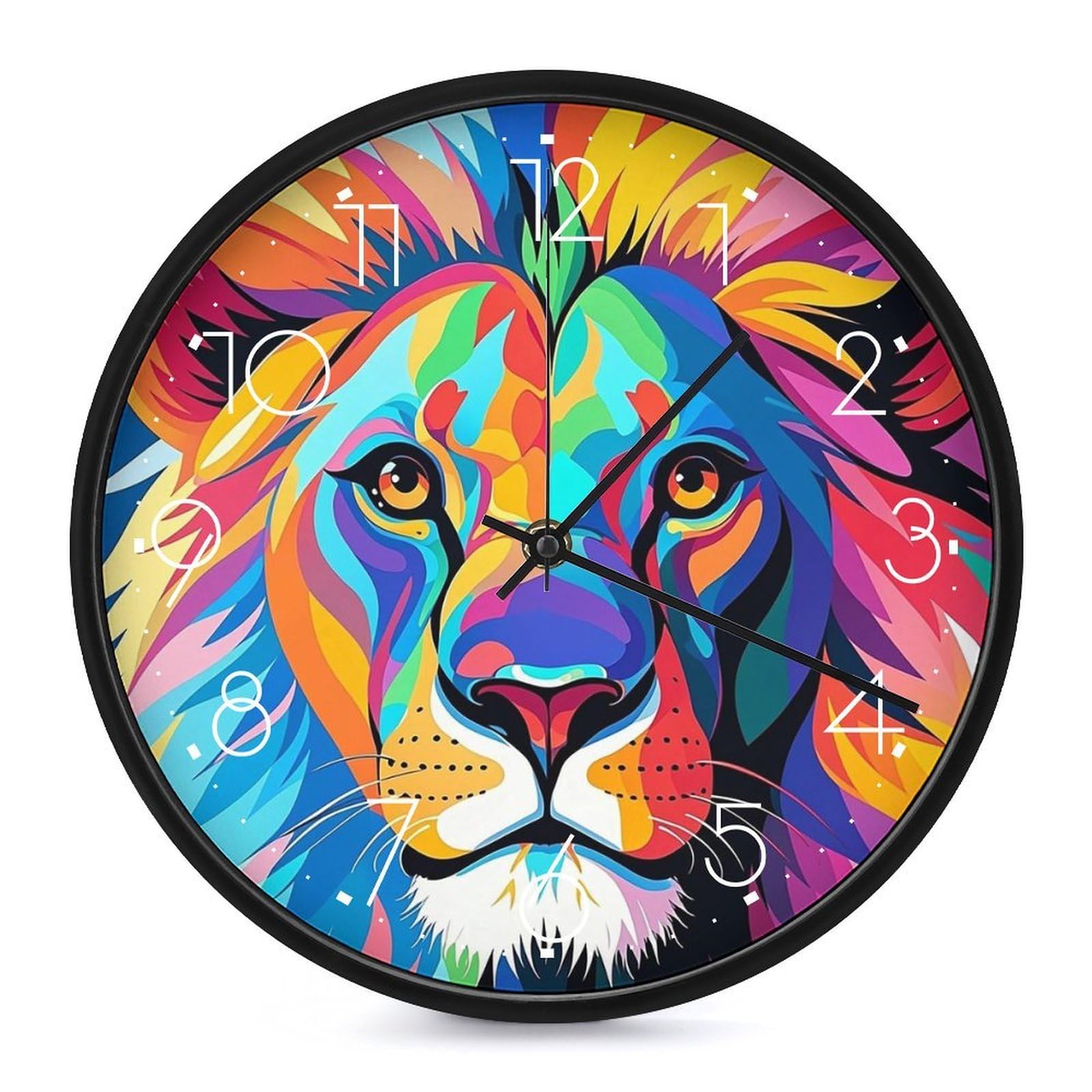 Horloge murale silencieuse sans tic-tac avec motif lion coloré pour une chambre zen