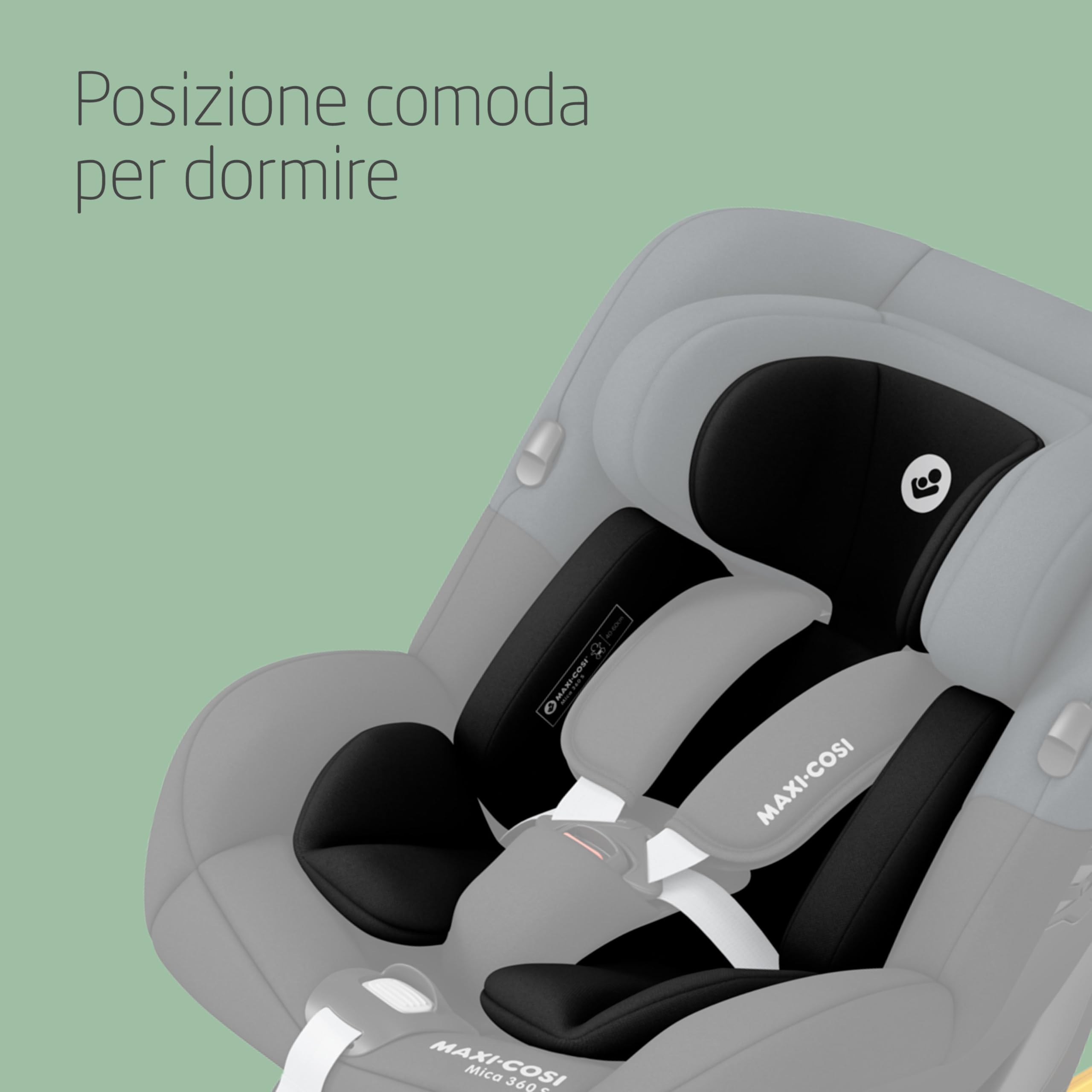 Maxi-Cosi Mica 360 S Riduttore Neonato, 0-3 mesi, 40-60 cm, Cuscino Riduttore per Neonato per Seggiolino Auto Maxi-Cosi Mica 360 S, Comoda imbottitura, Lavabile in lavatrice, Tessuti Eco Care, Black