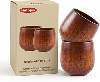 Hufopik 2 Pcs Wooden Whiskey Glasses, Bourbon Glass Gifts for Men, Old Fashioned Bourbon Whiskey Tasting Glasses – Groomsmen Gifts, Dad’s Birthday & Retirement Gift for Men