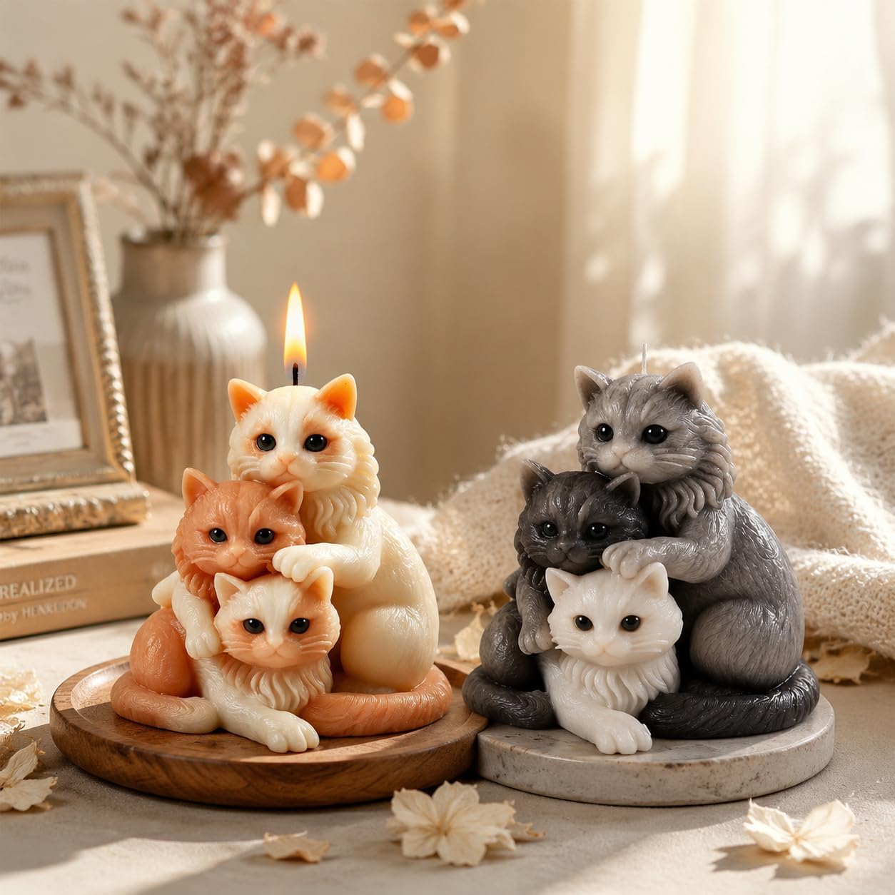 DIY 3D Cat Family Silicone Candle Mold – Cute Three Cats Mold for Plaster or Scented Candle, Resin, Soap, and Wax Craft Home Decoration & Gift Making