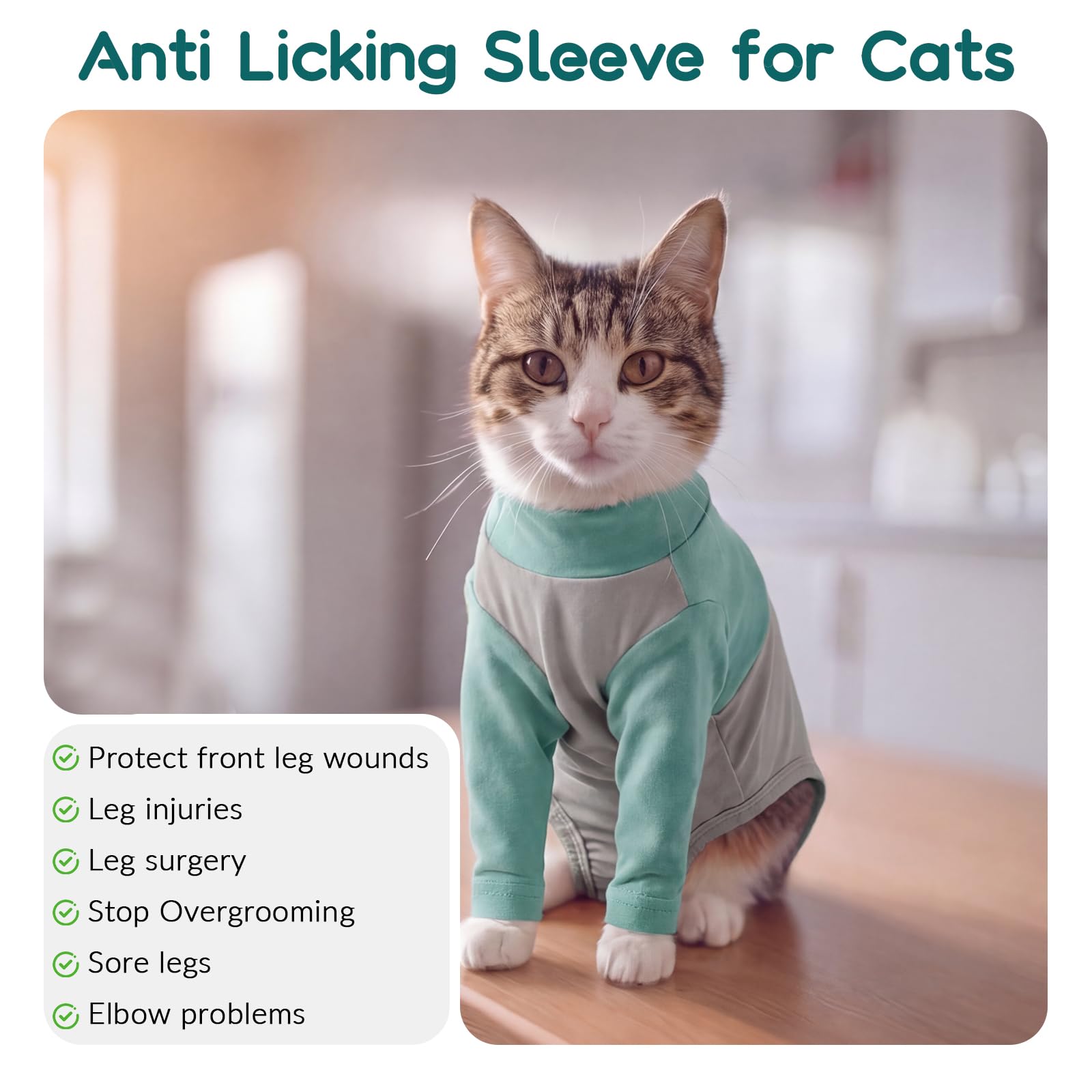 Body Post Operatoire Chat, Doux Body pour Chat Après Stérilisation Gilet de Récupération Manchon Récupération pour Pattes Avant, Empêche de Lécher Les Points de Suture(Vert, L)