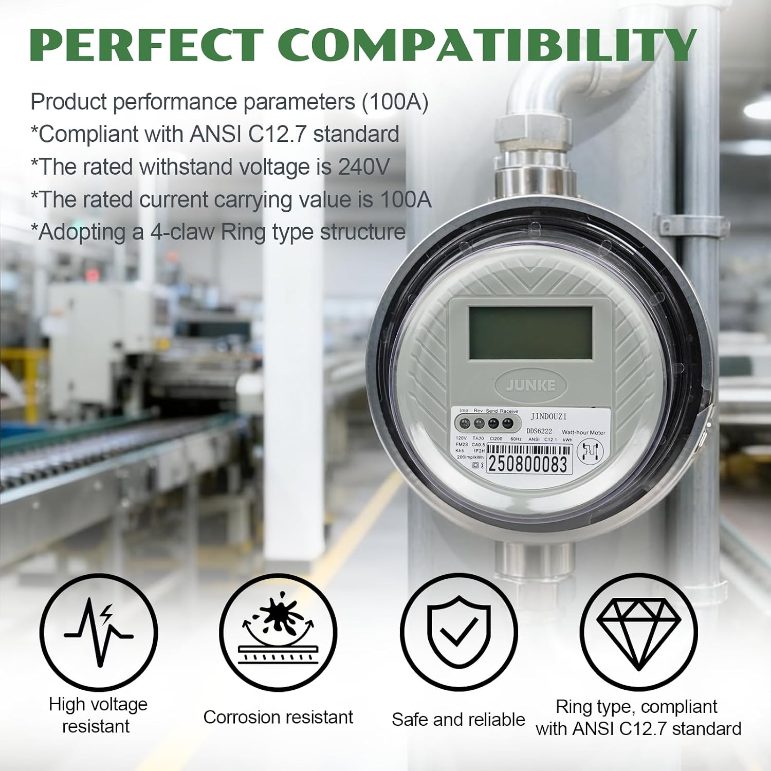 100 Amp,4 Jaw Meter Base Meter Socket,240v 3 Wire Ringless Type with Horn Bypass Meter and Cover Plate, For Overhead ＆ Underground Feed (0.75 inch)