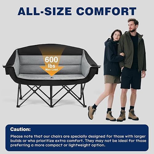 Miniatura 6 de apollo walker Silla de camping doble  Sofá de campamento resistente de 600 libras con soporte doble para tazas y bolsa de transporte, silla de