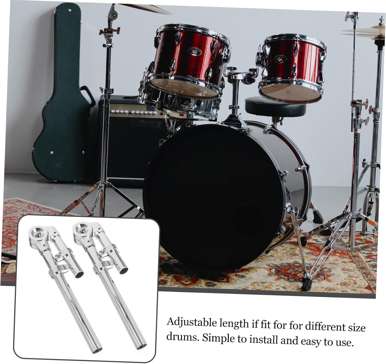 Healifty Adjustable Tom Drum Holder Bracket Silver Lightweight Drum Stand Mount for Percussion Instruments Replacement Rack Clamp Hardware