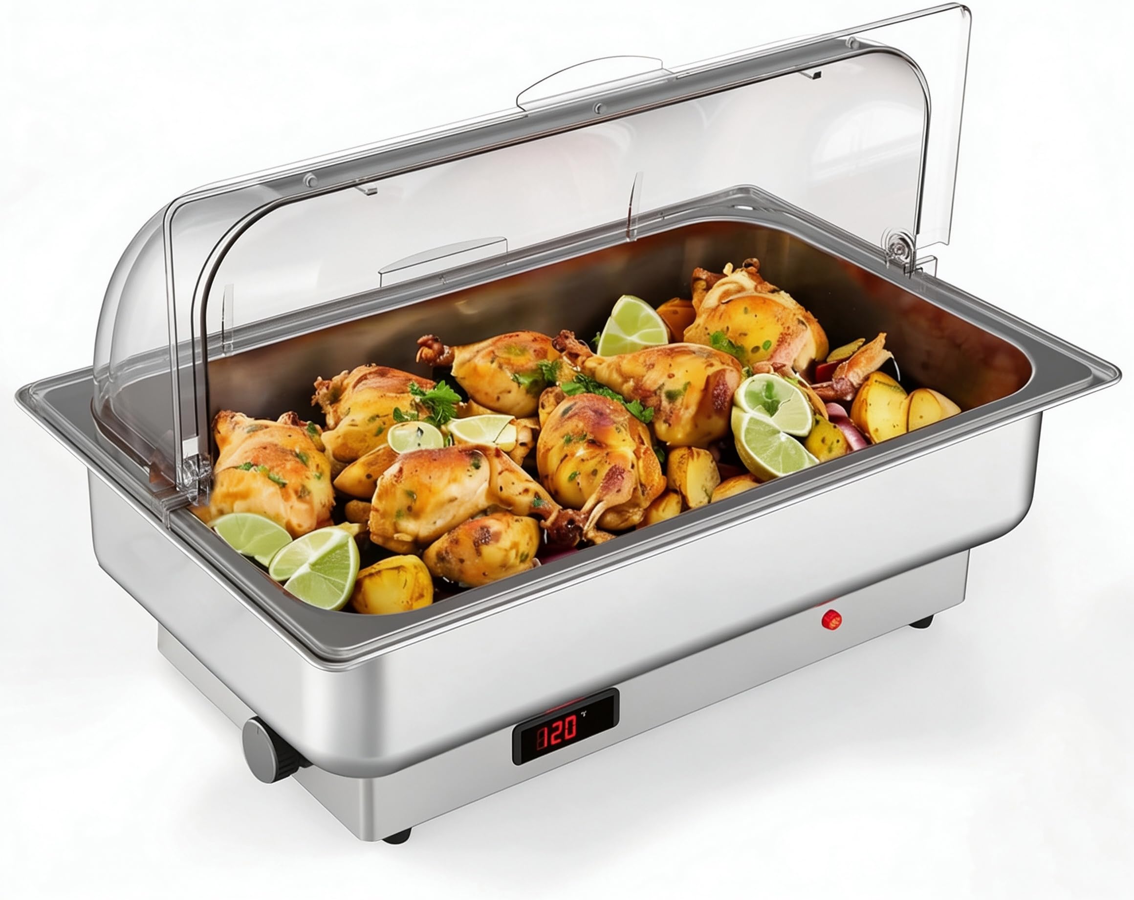 IDEALHOUSE Buffetwärmer Elektrisch 600W, PC-Klappdeckel, 0,7cm, Silber