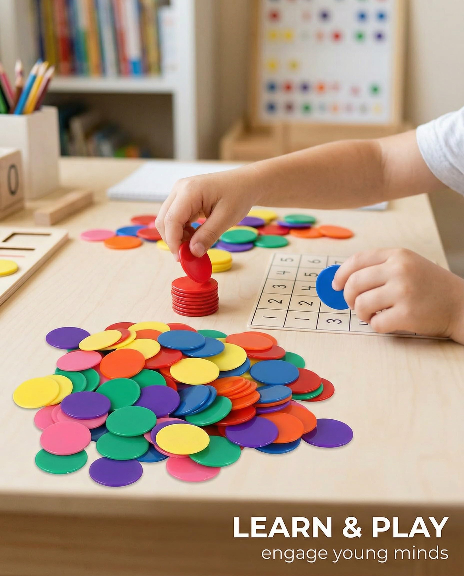 100 Pcs Fiches da Gioco in Plastica,7 Colori, 25mm, per Matematica, Conteggio, Bingo, Carrello Spesa, Token Autoscontro, Giochi Educativi per Bambini