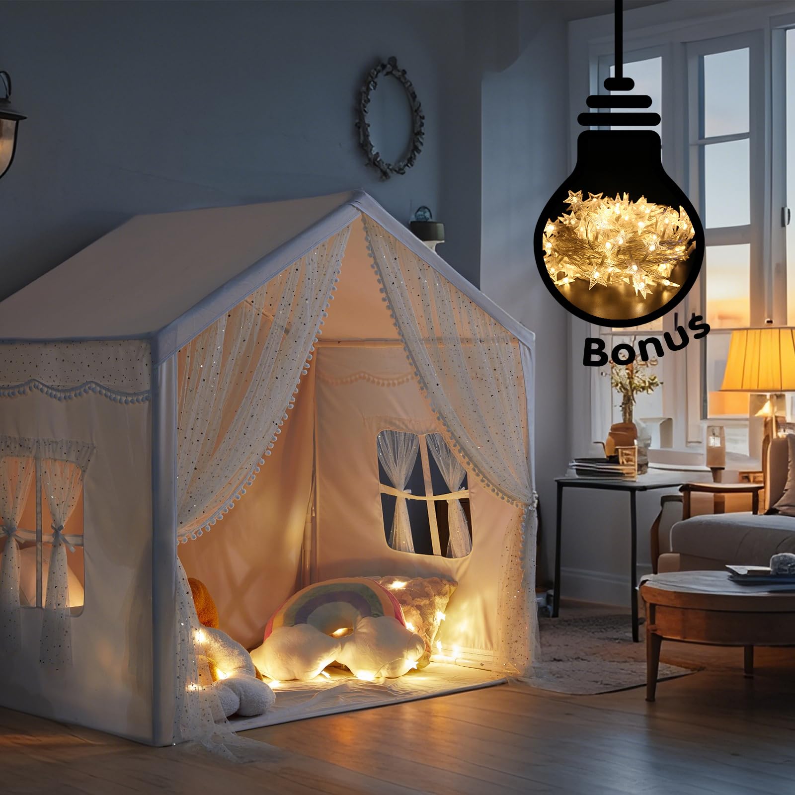 Kids Play Tent, Play Tent for Toddlers Age 3-12, Indoor Playhouse with Carry Bag, Safe PVC Frame & Breathable Cotton Canvas - Image 3