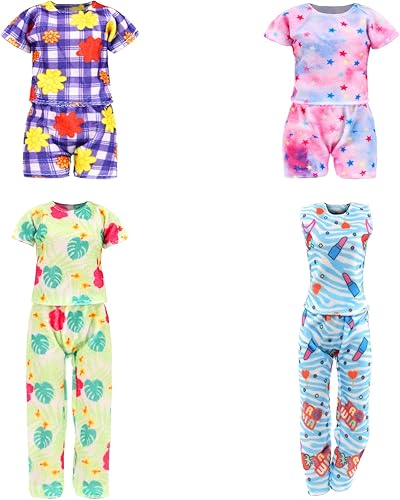 Miniatura 6 de 19 piezas de ropa y accesorios para muñecas, incluyendo 4 pijamas, 1 bata de baño, 1 toalla de baño, 2 bufanda y 3 pantuflas para muñeca de 11.5