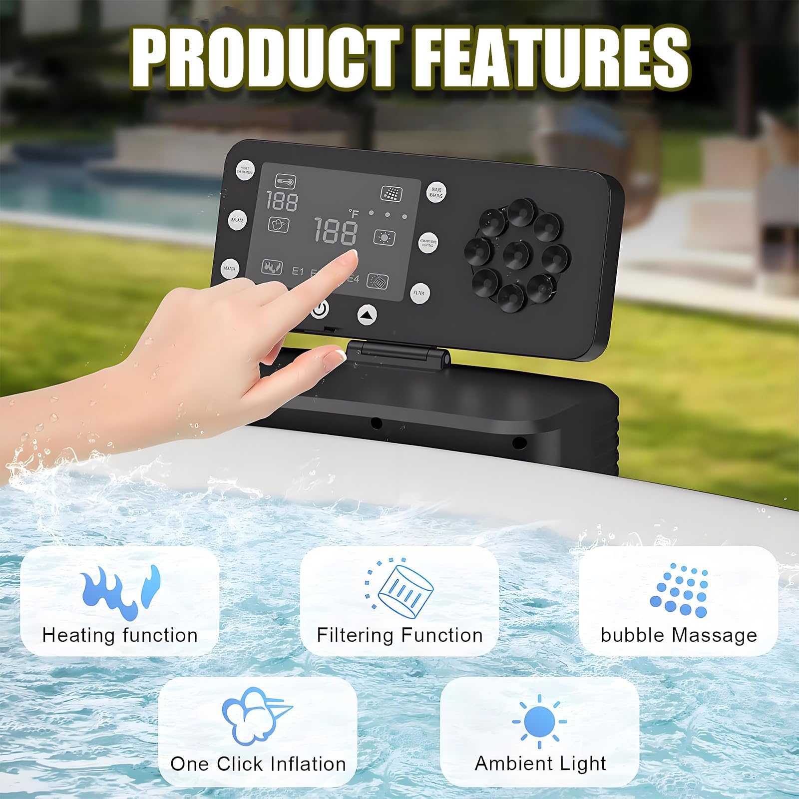 Hidromasaje Inflable para Uso en Exteriores e Interiores 40℃ Agua Calentada Inflado con un Clic Bañera de Masaje con Chorros de Aire Incluye Panel de Control Digital Duradero a Prueba de Desgarros S