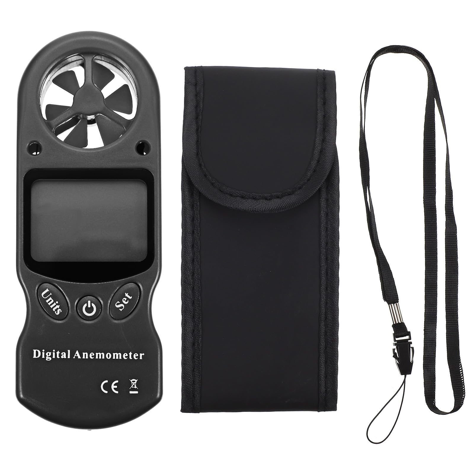 Medidor de Velocidad del Viento Digital Portátil 1 Pieza Negro | Pantalla Lcd con Retroiluminación, Plástico Ligero, Bolsa de Almacenamiento Incluida