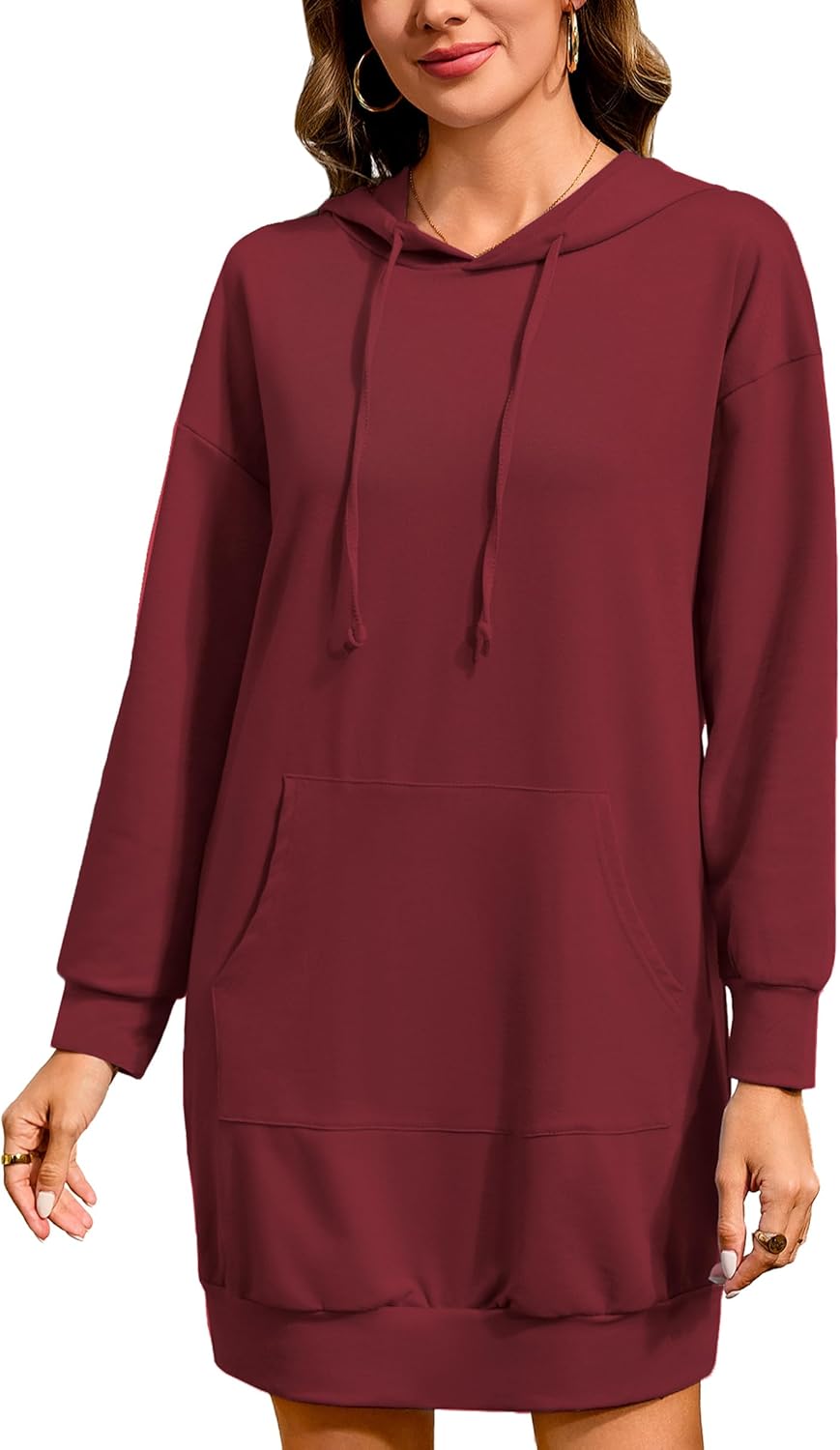 Quenteen Women Hoodies Dress Hooded Sweatshirts Dress Casual Long Sleeve Tunic Dress Oversized Sweatshirts with Pocket