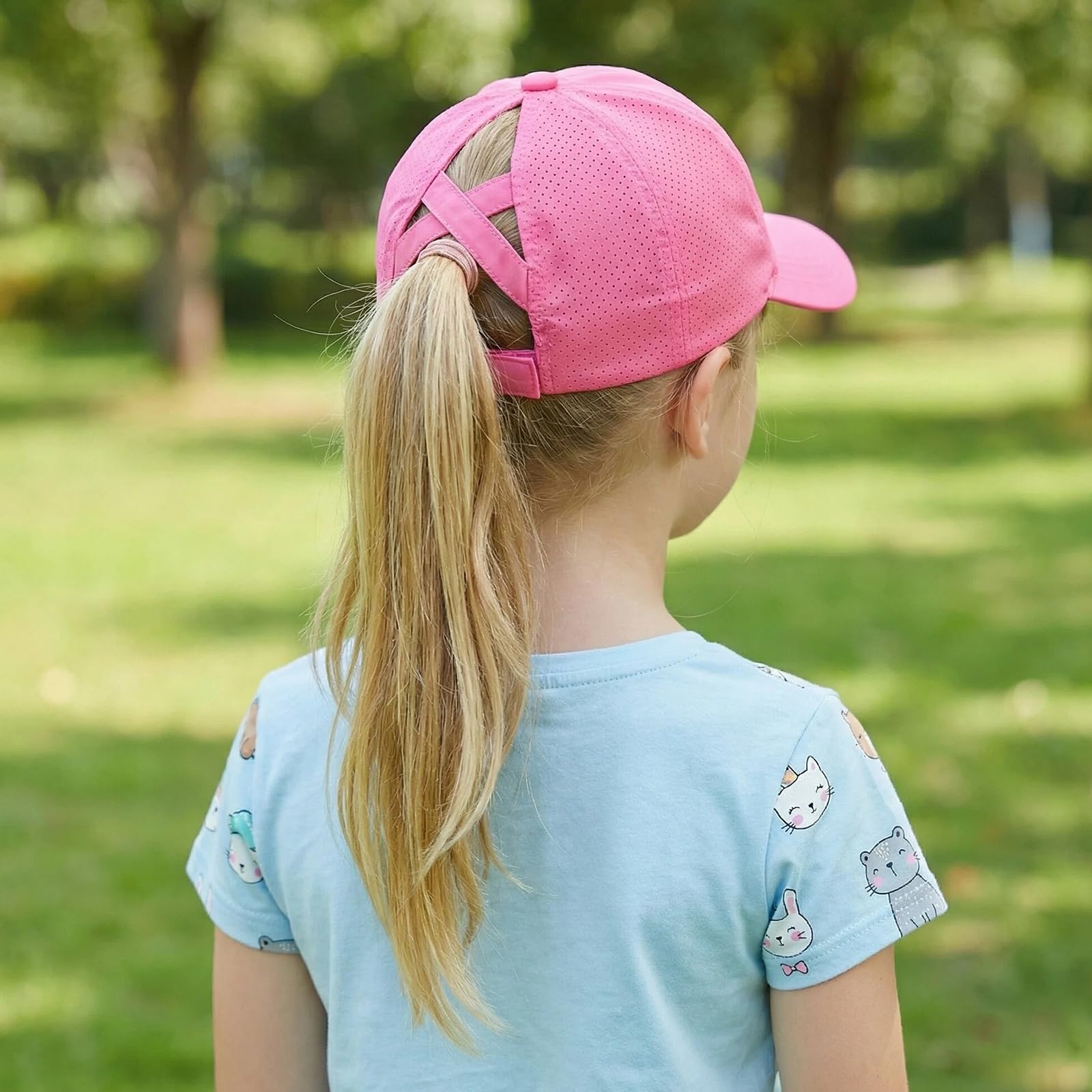 Gorra de Béisbol para Niñas, Sombrero de Cola de Caballo, Gorra De BéIsbol Ajustable, Ligero, De Secado RáPido, con Agujeros de Ventilación y Cierre de Velcro
