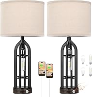 Vista 7 de Seealle Lámparas de Mesa para Sala de Estar Juego de 2 - Lámpara de Mesita de Noche Negra para Dormitorio con USB C+A y Tomacorriente, Lámparas