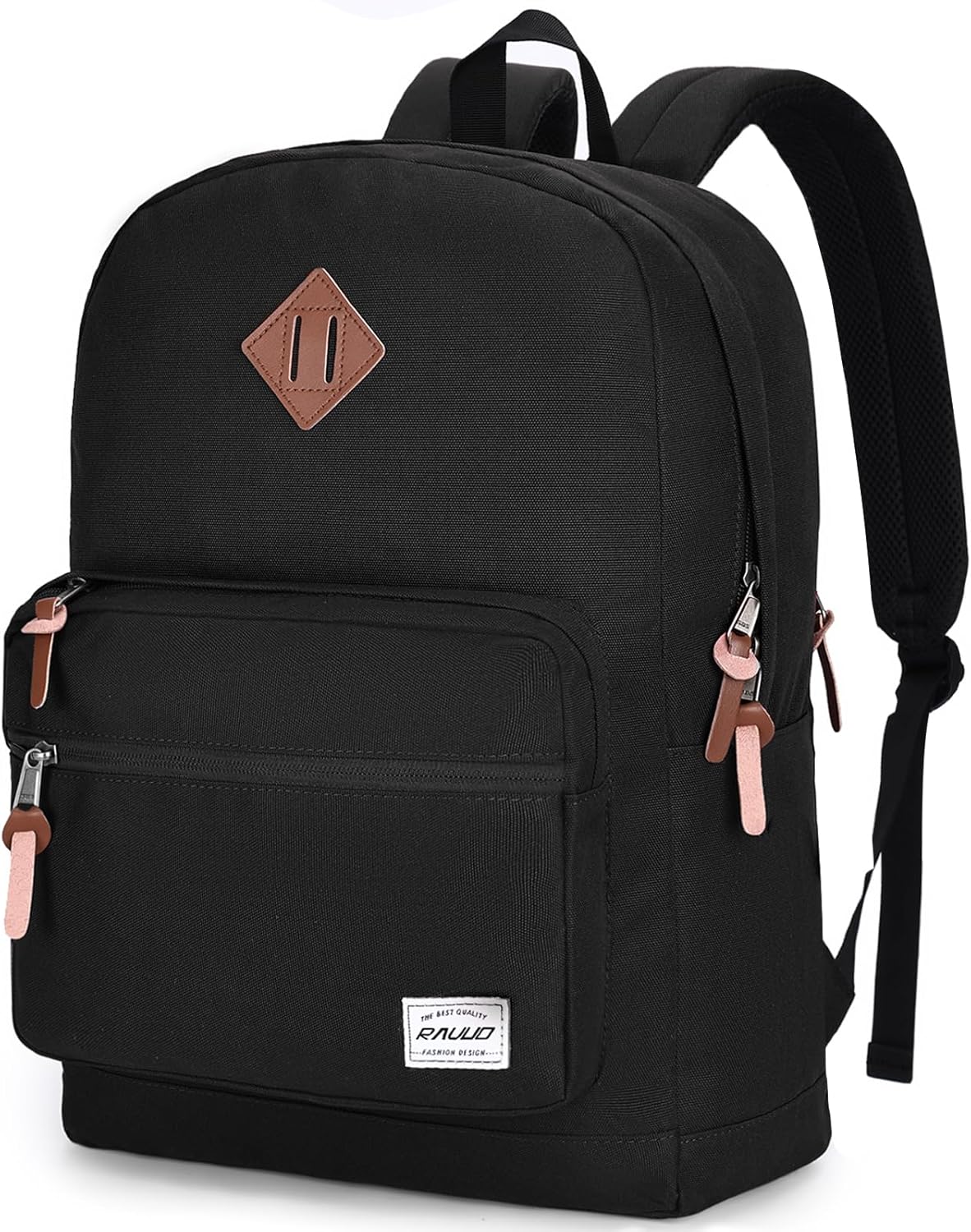 RAVUO School Backpack for Men Women | Classic College Bookbag for 15.6inch Laptop, Water Resistant Casual Daypack Schoolbag for Travel, Work, Black