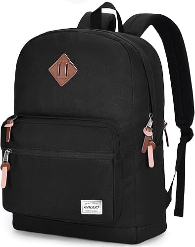 RAVUO Mochila escolar, resistente al agua, unisex, clásica, básica, mochila para portátiles de 15.6 pulgadas, Negro -, Mochilas Daypack