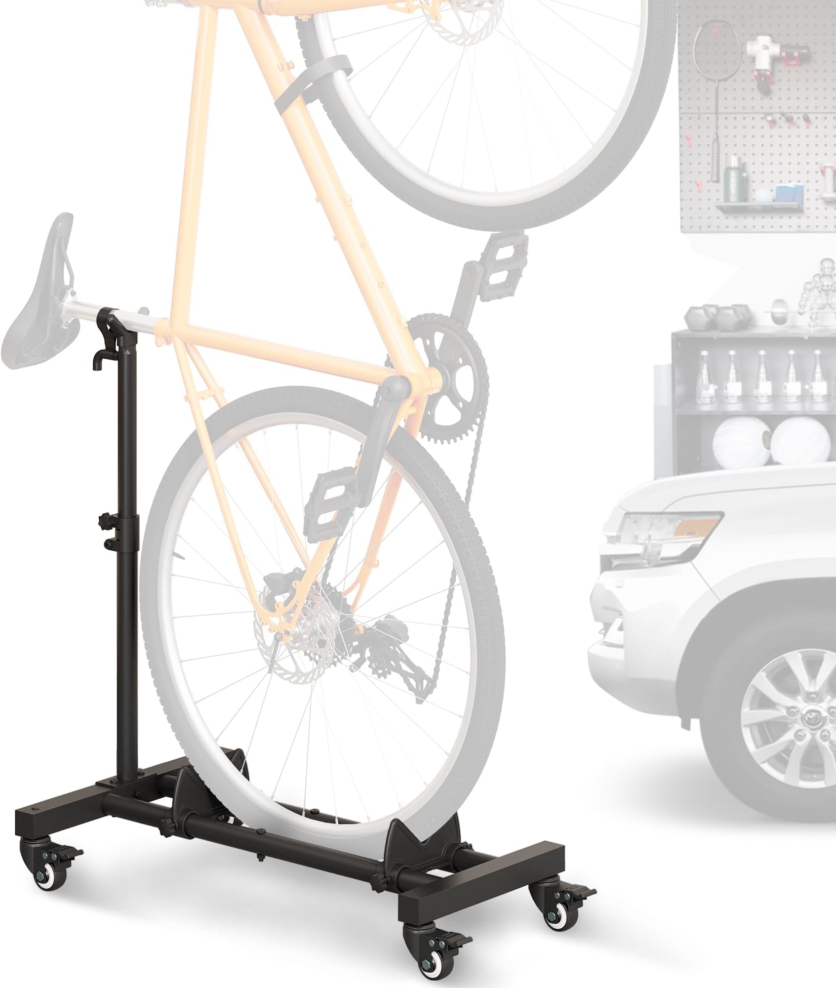 Vertical Bike Stand, Freestanding Bike Rack Garage Storage Upright Bicycle Floor Stand Indoor Bike Holder with Adjustable Height for Garage & Apartment - for Wheels Sizes up to 29โ