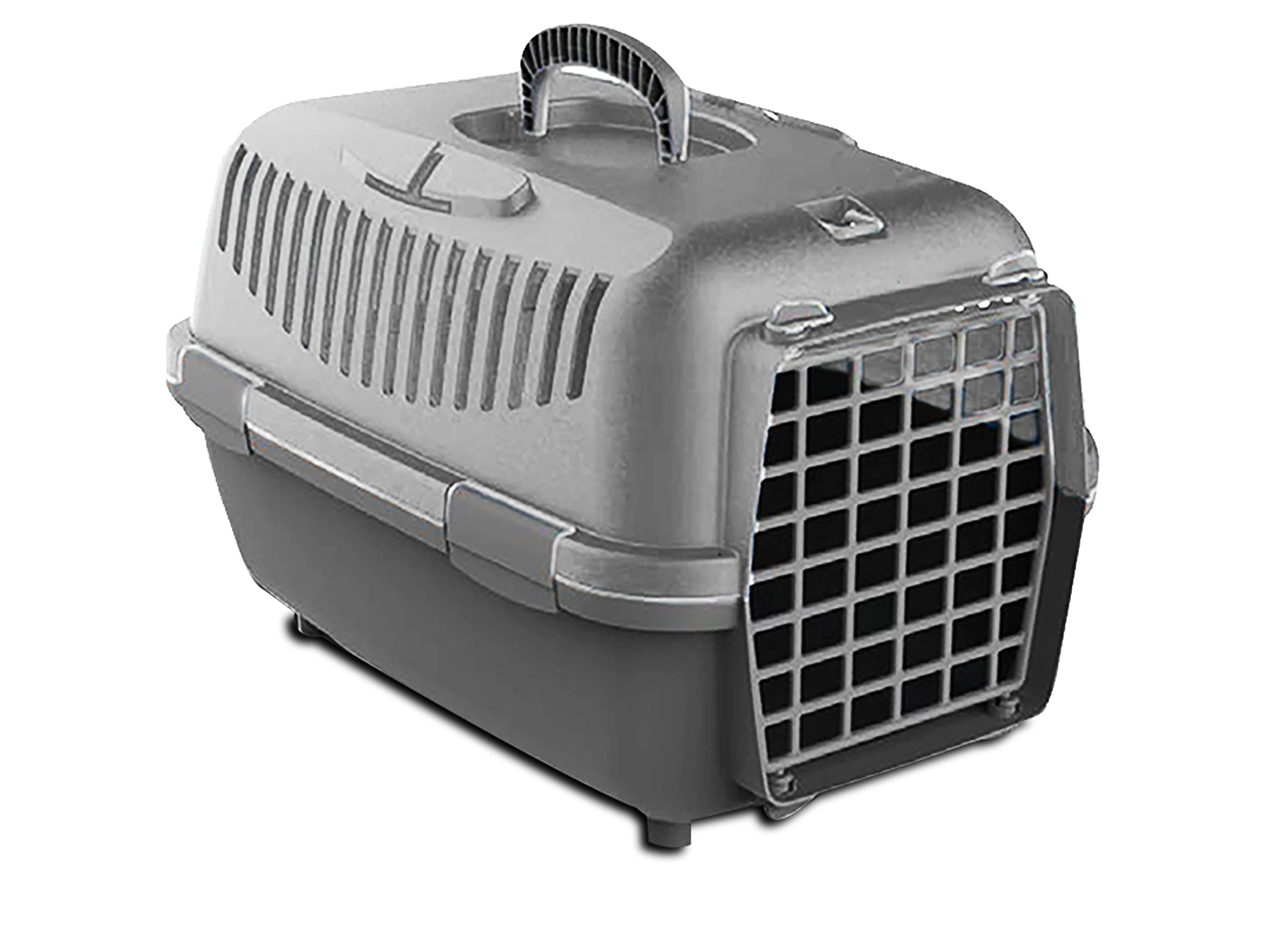 GREATAIGOO Transportin Gato Perro Pequeño, 48 * 32 * 32CM, Transporte Portátil y Transpirable para Mascotas,Transporte de Plástico para Perros, Colores (Gris)