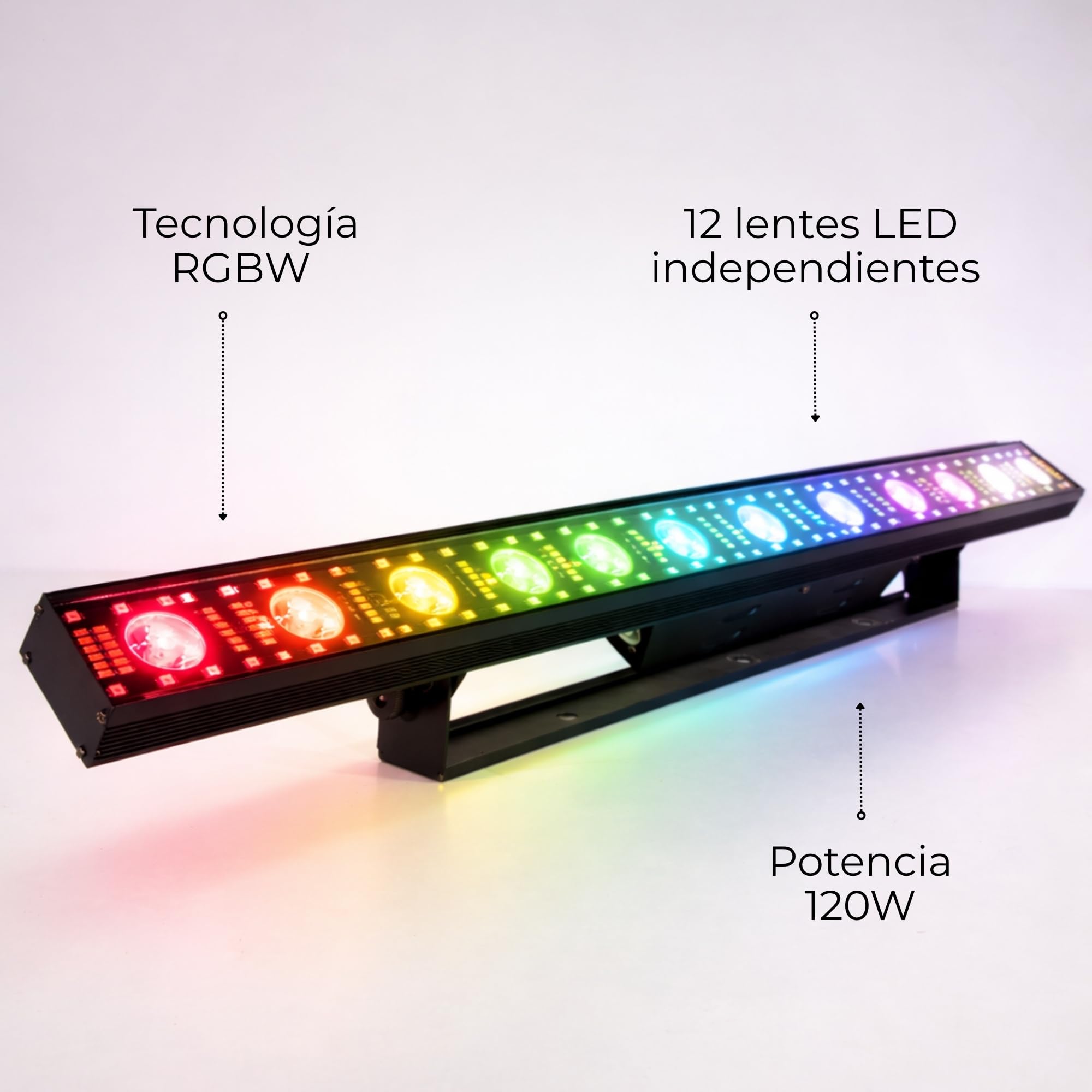 X SOUND & LIGHTING Barra Led 12 Ojos 120W RGBW con Amplia Cobertura y Colores Intensos para Accesorios Dj. Barra de Luz Led Compatible DMX con Efectos Personalizables de Luces para Discoteca