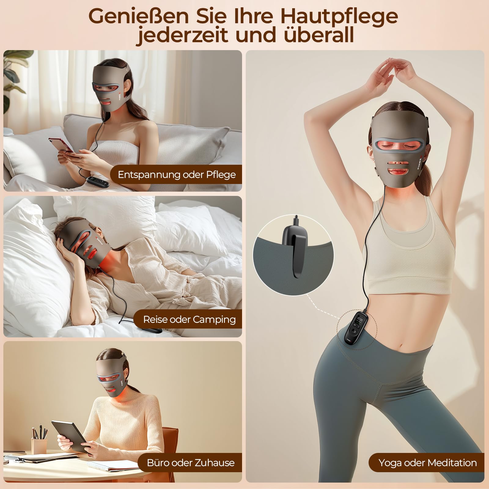 LED Maske Gesicht, Rotlicht Maske Gesicht für Anti-Aging, gegen Akne, Falten & Hautpflege, Led Gesichtsmaske Lichttherapie Pflegegerät für alle Hauttypen Led Face Mask Light Therapy für Zuhause Reise